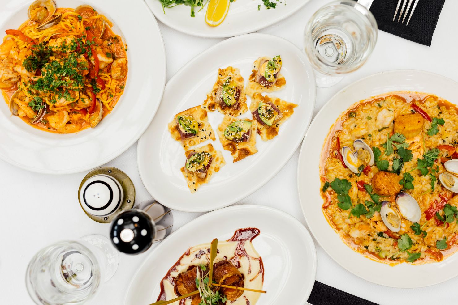 Seafood Risotto and table of food